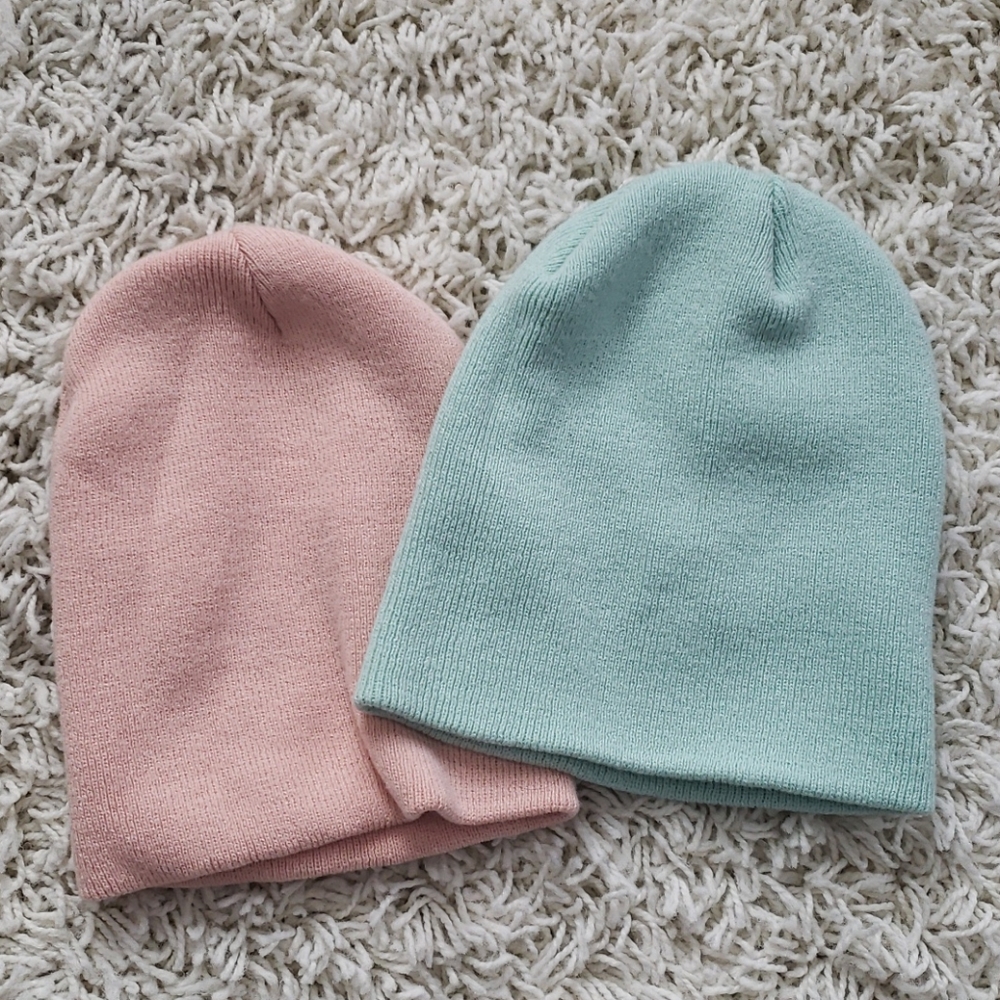 Urban outfitters pink and blue beanies